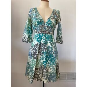 Nolita womens print dress v neck 3/4 sleeves dress size S